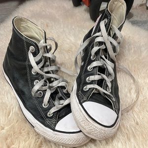 Leather converse worn A few times with gray laces